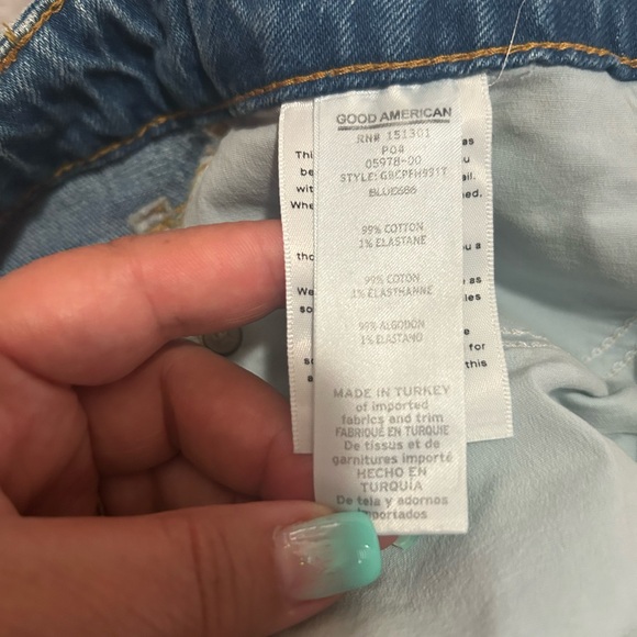 Good American Blue Distressed Jean Shorts with Fringe - Picture 4 of 4